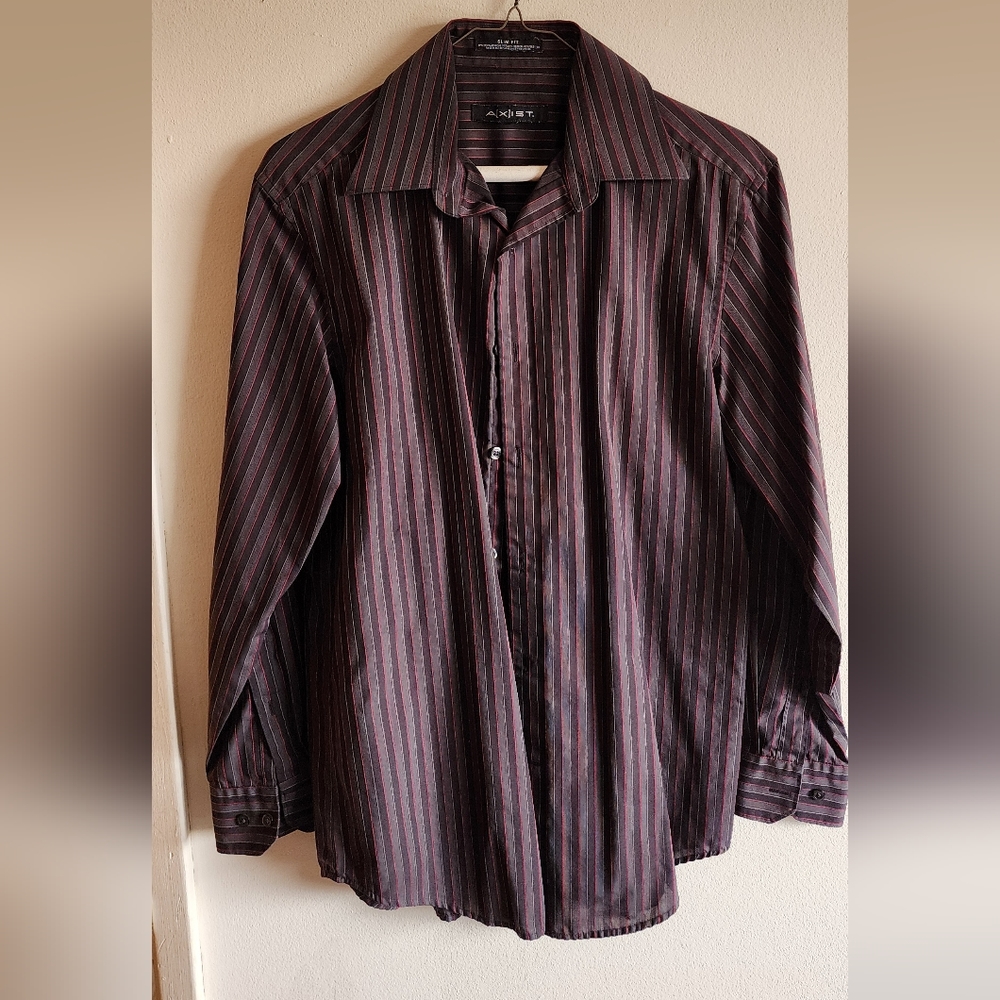 Red gray black striped long sleeve shirt